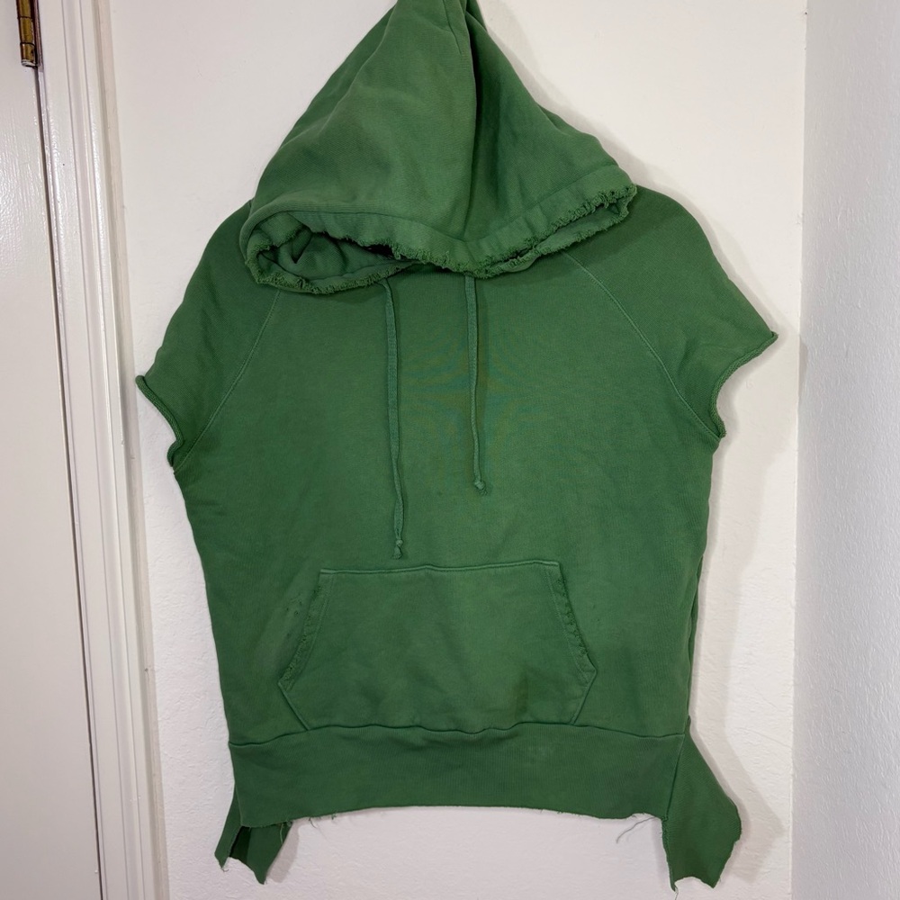 Frank and Eileen Tee Lab Green Short Sleeve Distressed Hoodie size small - Picture 2 of 15